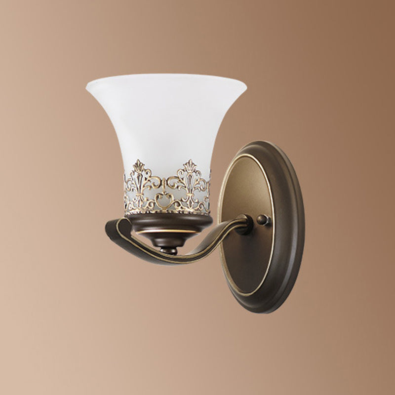 Floral Pattern Iron Glass 1-Light Wall Sconce Lamp