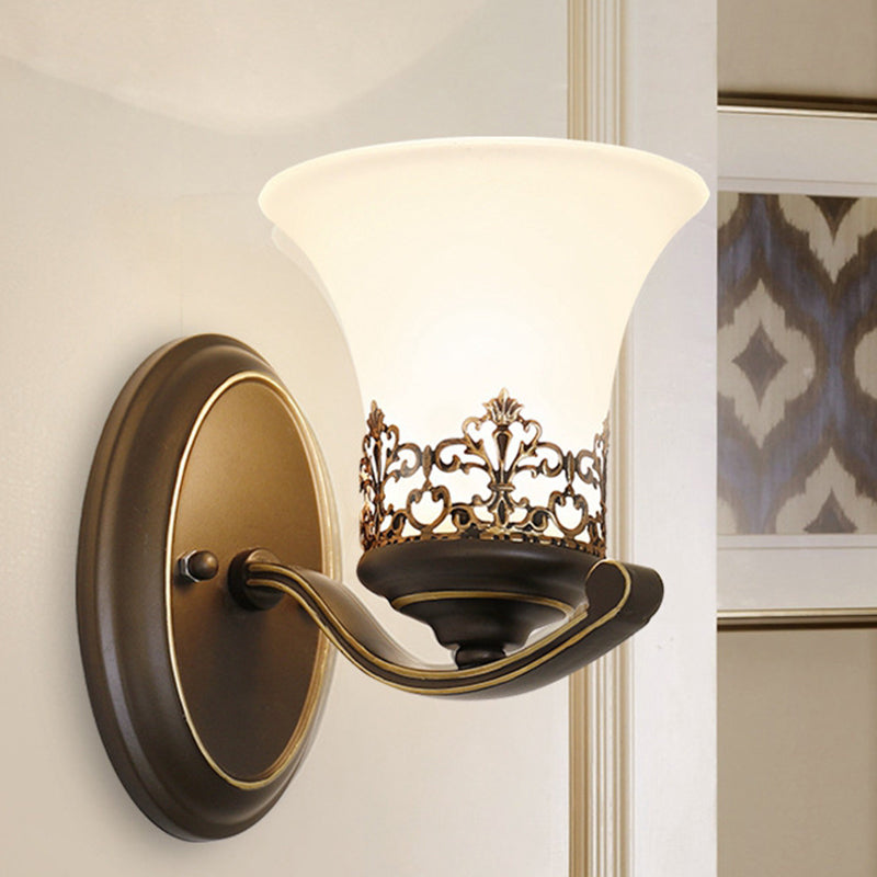 Floral Pattern Iron Glass 1-Light Wall Sconce Lamp