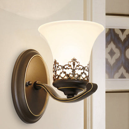 Floral Pattern Iron Glass 1-Light Wall Sconce Lamp
