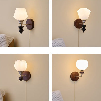 Zipper Flower Metal Ash Wood Glass 1-Light Wall Sconce Lamp