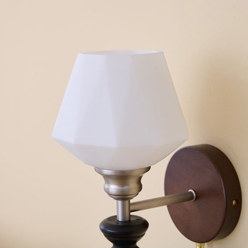 Zipper Flower Metal Ash Wood Glass 1-Light Wall Sconce Lamp