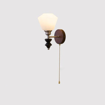 Zipper Flower Metal Ash Wood Glass 1-Light Wall Sconce Lamp