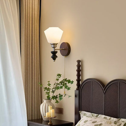 Zipper Flower Metal Ash Wood Glass 1-Light Wall Sconce Lamp