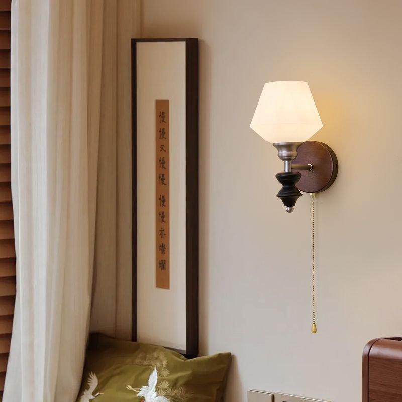 Zipper Flower Metal Ash Wood Glass 1-Light Wall Sconce Lamp