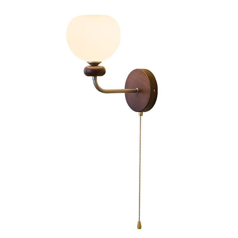 Zipper Flower Metal Ash Wood Glass 1-Light Wall Sconce Lamp
