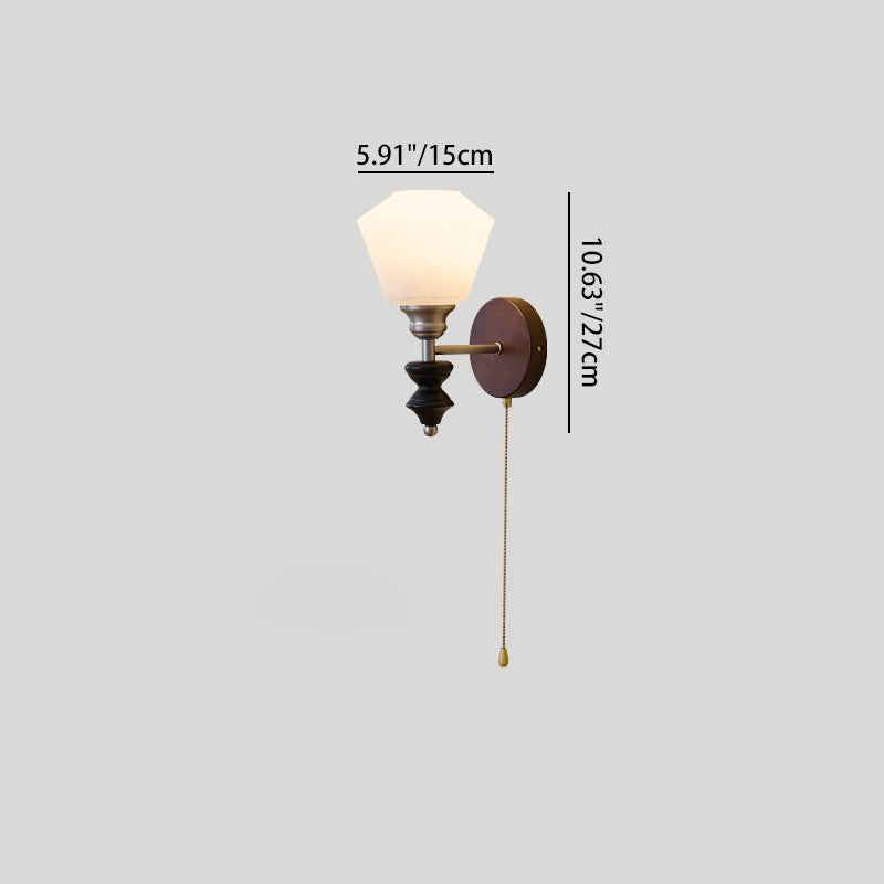 Zipper Flower Metal Ash Wood Glass 1-Light Wall Sconce Lamp