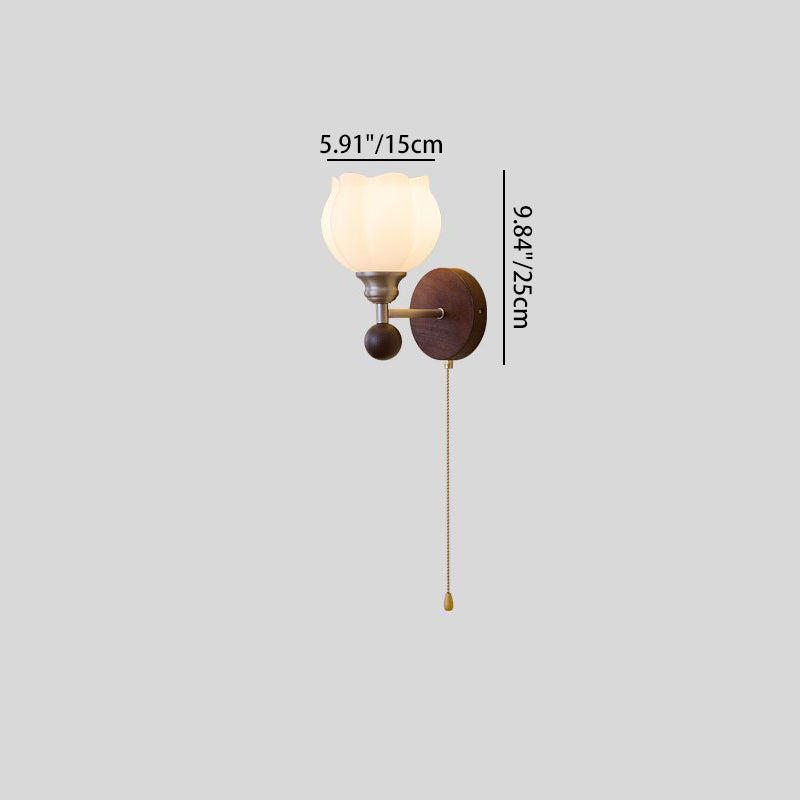 Zipper Flower Metal Ash Wood Glass 1-Light Wall Sconce Lamp
