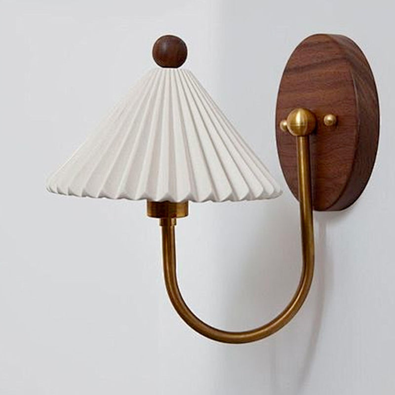 Pleated Wood Hardware Ceramic 1-Light Wall Sconce Lamp