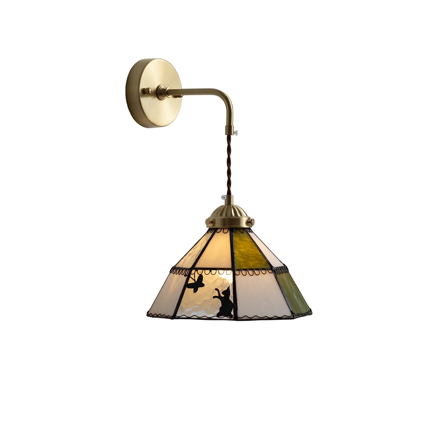 Tiffany Cat Pattern Brass Glass 1-Light Wall Sconce Lamp