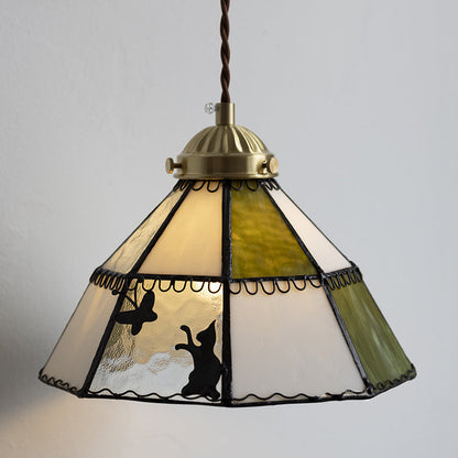 Tiffany Cat Pattern Brass Glass 1-Light Wall Sconce Lamp