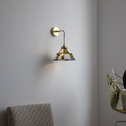Tiffany Cat Pattern Brass Glass 1-Light Wall Sconce Lamp