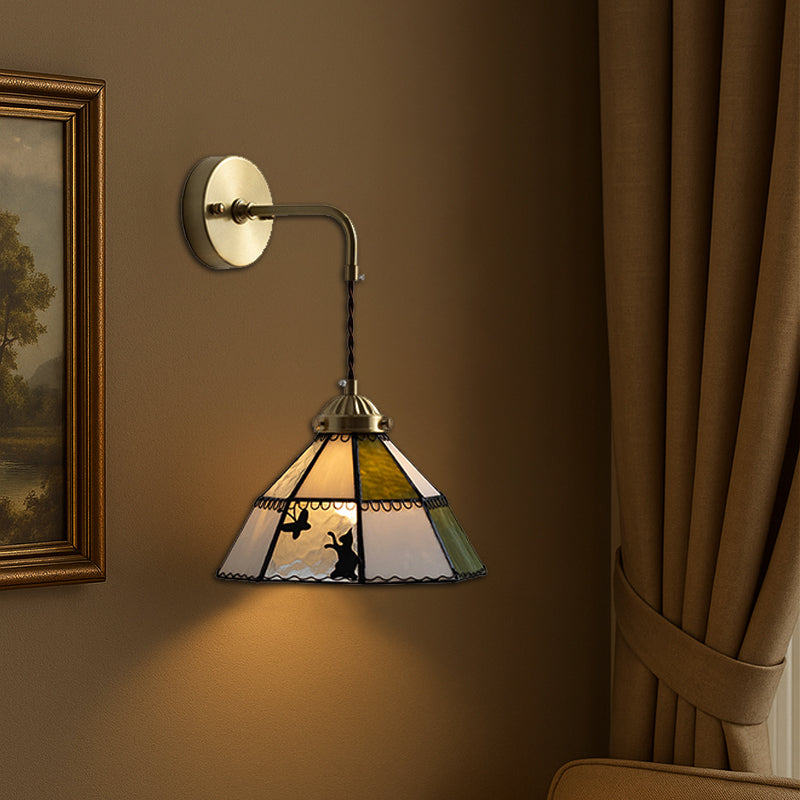 Tiffany Cat Pattern Brass Glass 1-Light Wall Sconce Lamp