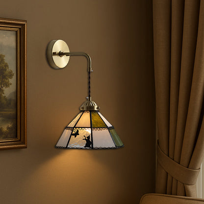 Tiffany Cat Pattern Brass Glass 1-Light Wall Sconce Lamp