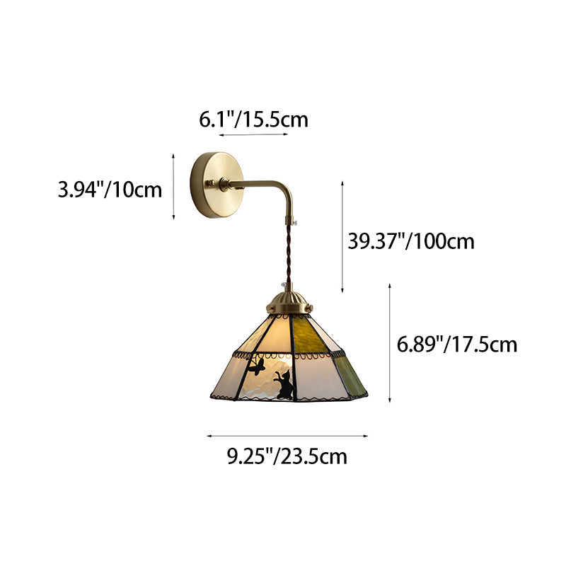 Tiffany Cat Pattern Brass Glass 1-Light Wall Sconce Lamp