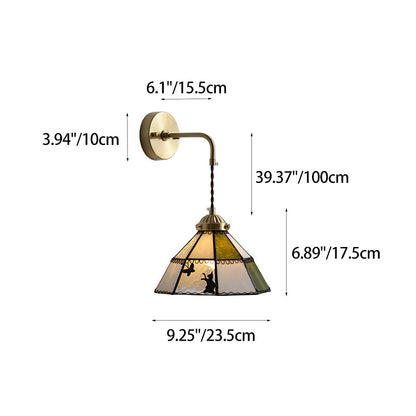 Tiffany Cat Pattern Brass Glass 1-Light Wall Sconce Lamp
