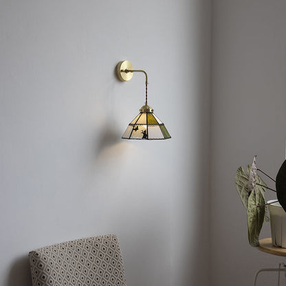 Tiffany Cat Pattern Brass Glass 1-Light Wall Sconce Lamp