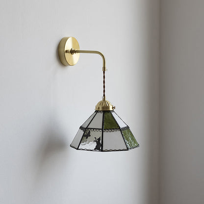 Tiffany Cat Pattern Brass Glass 1-Light Wall Sconce Lamp
