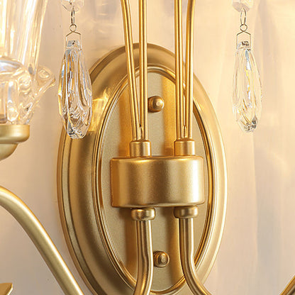 French Iron Crystal Glass 2-Light Wall Sconce Lamp