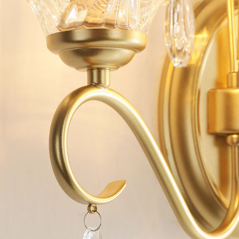 French Iron Crystal Glass 2-Light Wall Sconce Lamp