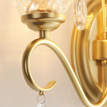 French Iron Crystal Glass 2-Light Wall Sconce Lamp