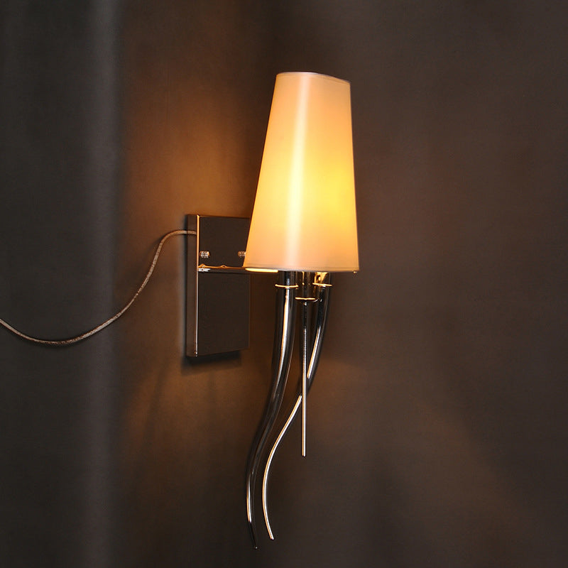 Minimalist Cowl Shape Iron Fabric 1-Light Wall Sconce Lamp
