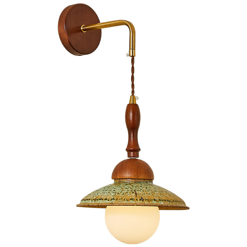 Round Solid Wood Hardware Ceramic 1-Light Wall Sconce Lamp