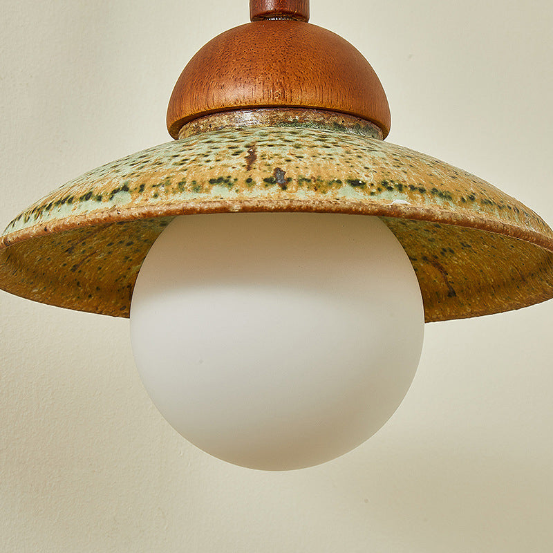 Round Solid Wood Hardware Ceramic 1-Light Wall Sconce Lamp