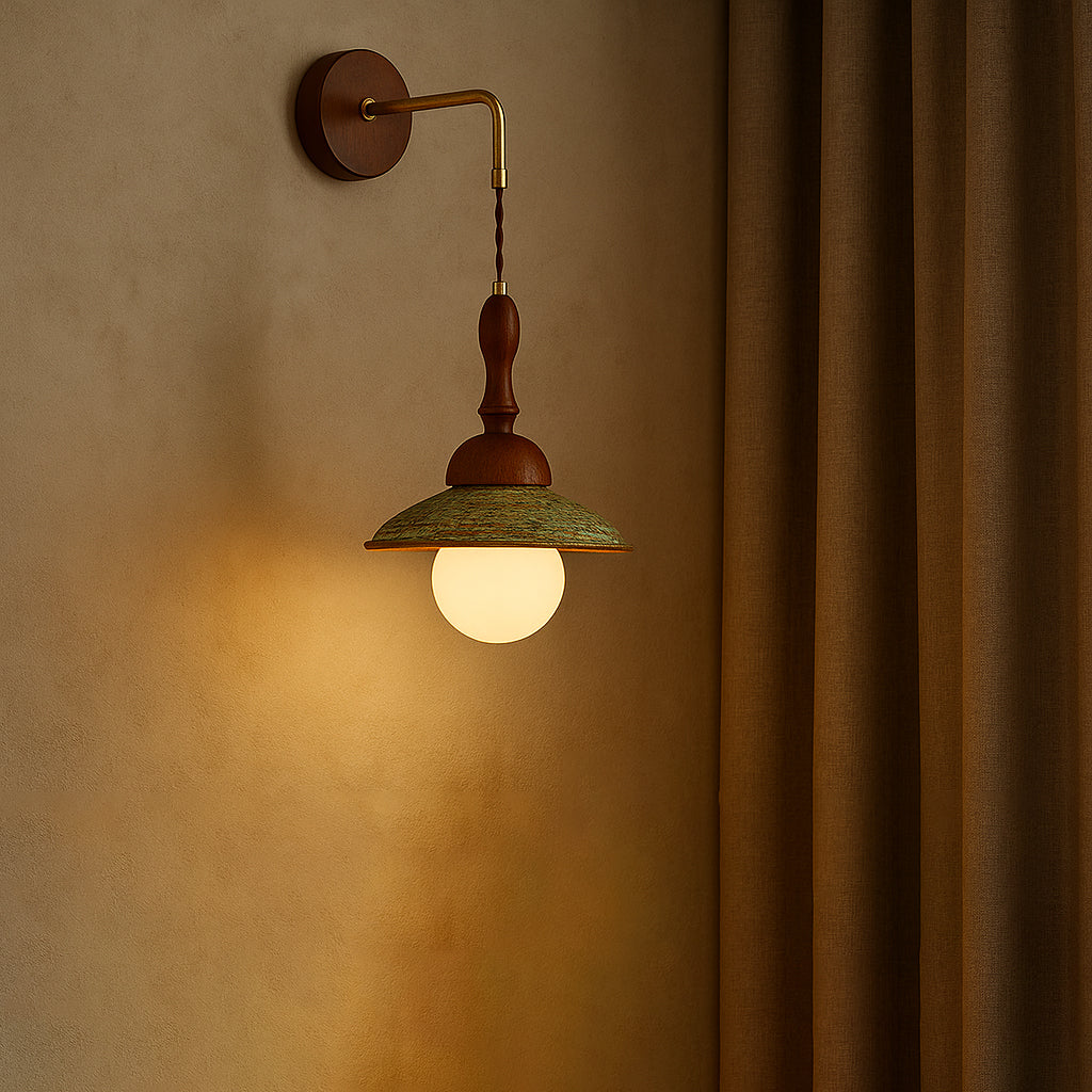 Round Solid Wood Hardware Ceramic 1-Light Wall Sconce Lamp