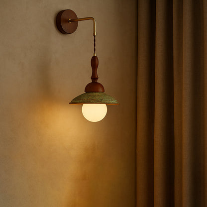 Round Solid Wood Hardware Ceramic 1-Light Wall Sconce Lamp