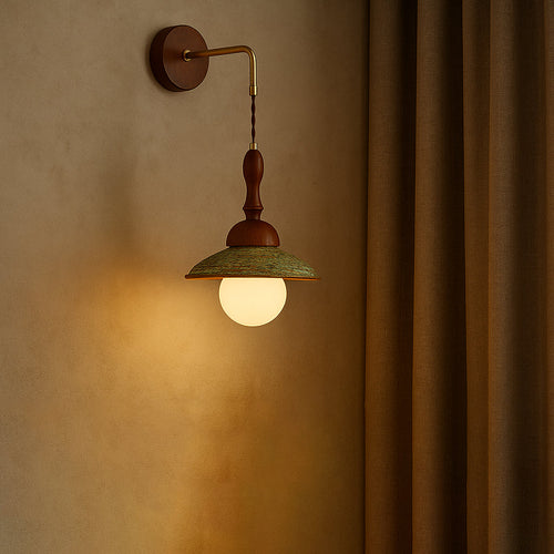 Round Solid Wood Hardware Ceramic 1-Light Wall Sconce Lamp
