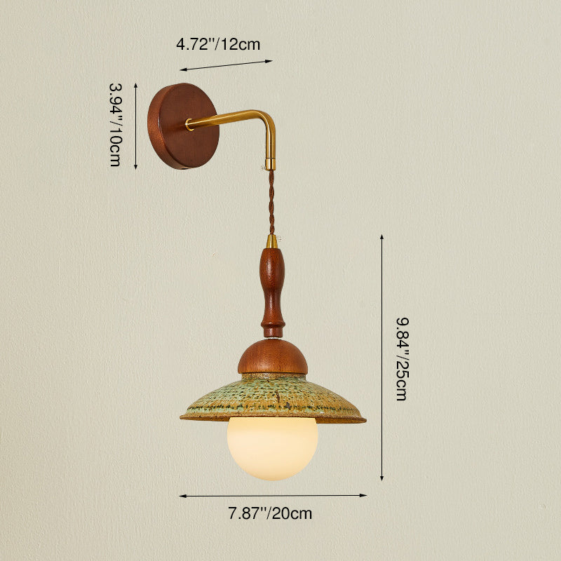 Round Solid Wood Hardware Ceramic 1-Light Wall Sconce Lamp
