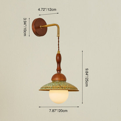 Round Solid Wood Hardware Ceramic 1-Light Wall Sconce Lamp