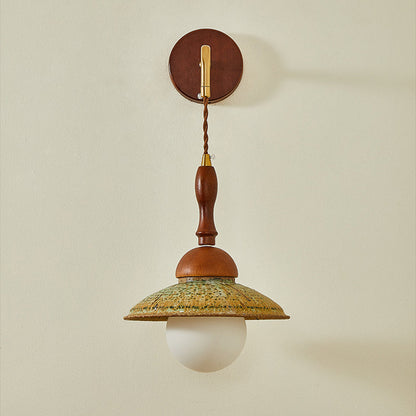 Round Solid Wood Hardware Ceramic 1-Light Wall Sconce Lamp