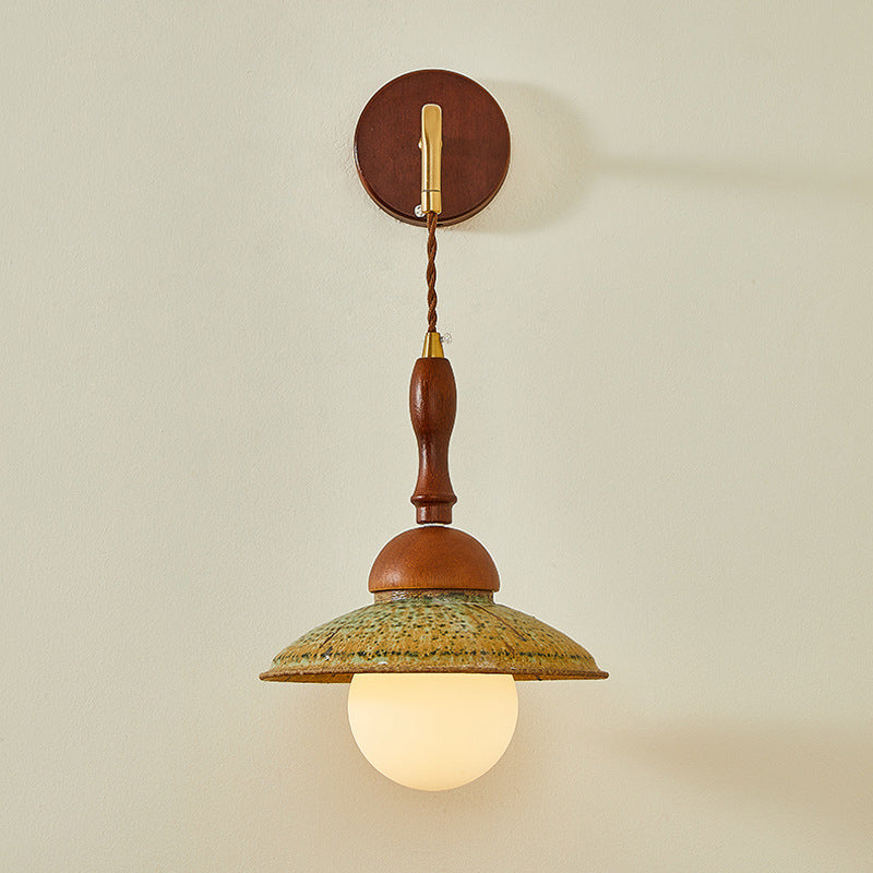 Round Solid Wood Hardware Ceramic 1-Light Wall Sconce Lamp