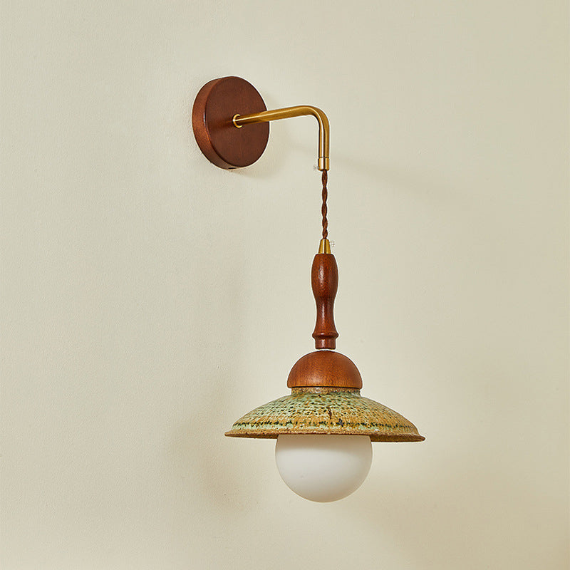 Round Solid Wood Hardware Ceramic 1-Light Wall Sconce Lamp