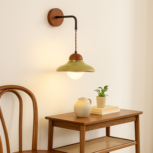 Round Wood Hardware Ceramic 1-Light Wall Sconce Lamp