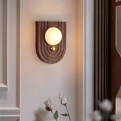 Traditional Round Striped Metal Marble LED Wall Sconce Lamp