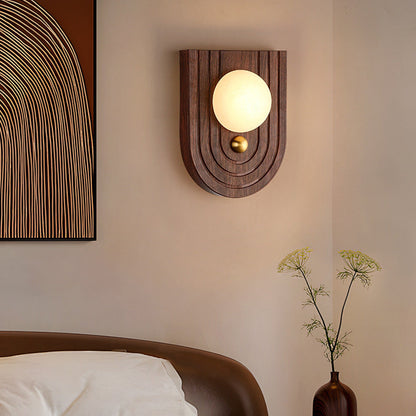 Traditional Round Striped Metal Marble LED Wall Sconce Lamp