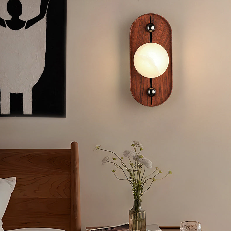Traditional Round Striped Metal Marble LED Wall Sconce Lamp