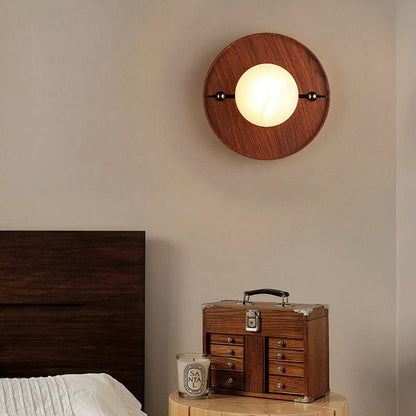 Traditional Round Striped Metal Marble LED Wall Sconce Lamp