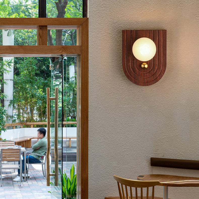 Traditional Round Striped Metal Marble LED Wall Sconce Lamp
