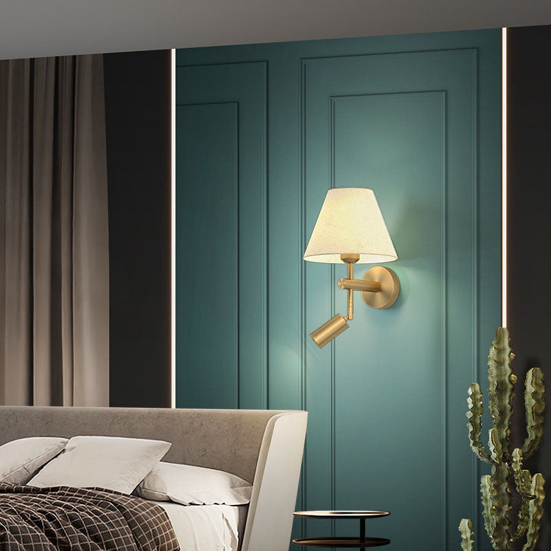 Rotatable Round Copper Fabric 1-Light Wall Sconce Lamp