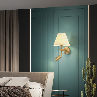 Rotatable Round Copper Fabric 1-Light Wall Sconce Lamp