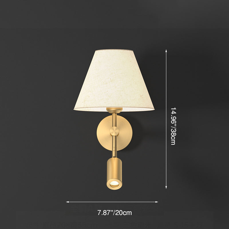 Rotatable Round Copper Fabric 1-Light Wall Sconce Lamp