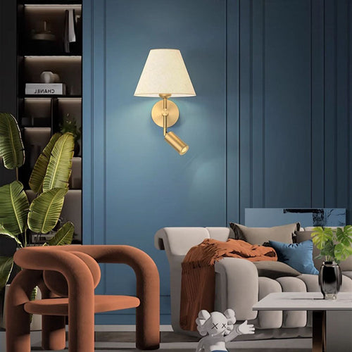 Rotatable Round Copper Fabric 1-Light Wall Sconce Lamp