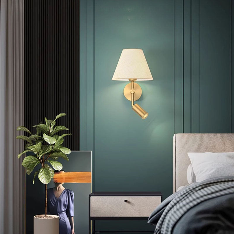 Rotatable Round Copper Fabric 1-Light Wall Sconce Lamp