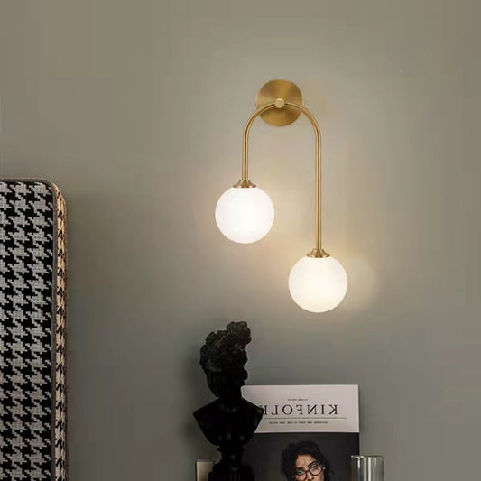 Nordic Round Copper Glass 2-Light Wall Sconce Lamp