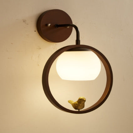 Creative Bird Glass Wood 1- Light Wall Sconce Lamp