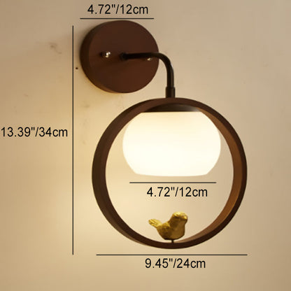 Creative Bird Glass Wood 1- Light Wall Sconce Lamp