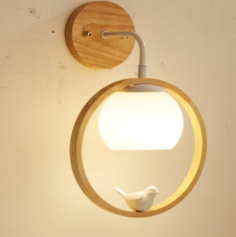 Creative Bird Glass Wood 1- Light Wall Sconce Lamp